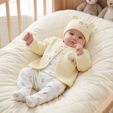 N14733: Baby Beige Elephant 4 Piece Quilted Jacket & Hat Outfit (0-9 Months)